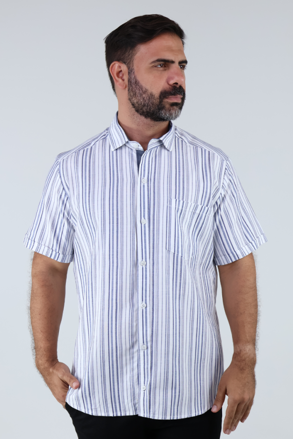 Camisa Hombre Manga Corta Rayas Verticales Estilo Moderno
